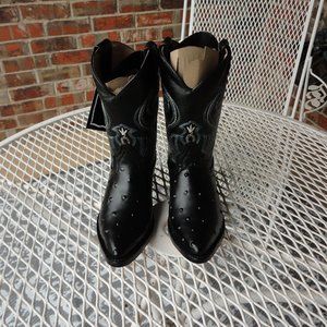 MONTENEGRO Kids Black Leather Ostrich Print Western Boots Size 9.5 NWT!!